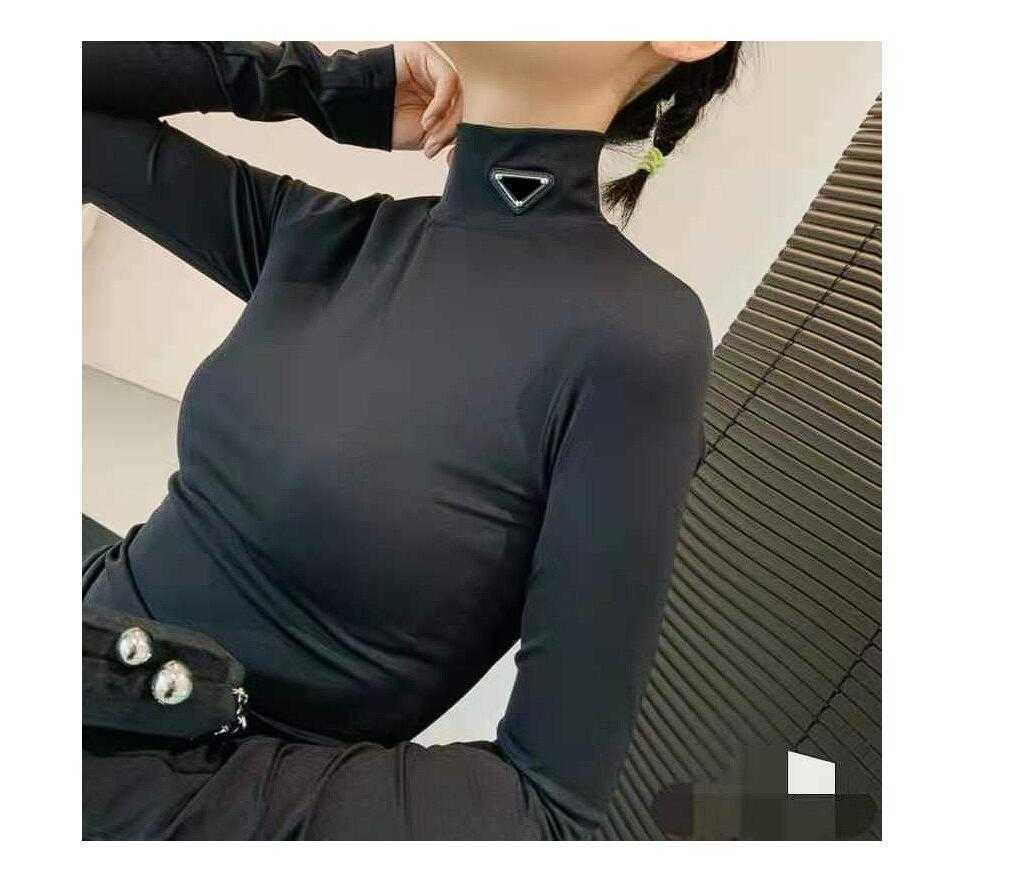 

Shirts Women Long T Sleeves High Neck Spring Autumn Outwears For Lady Slim Tees Tops Shirts With Letters Budge Tshirt Fashion Style Shirt 8541, White