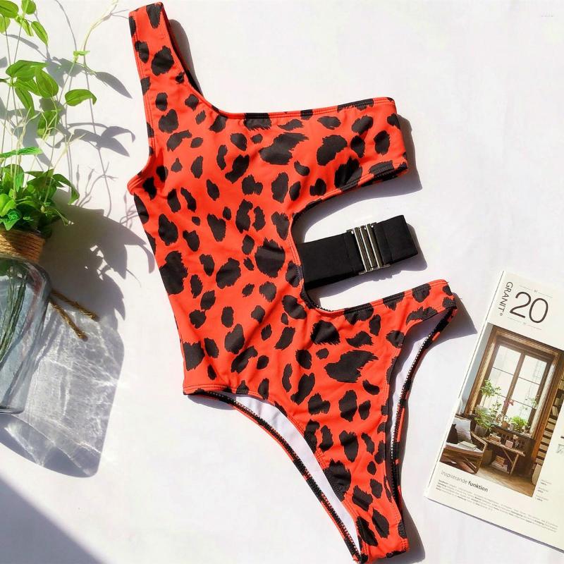 

Women' Swimwear Women Sexy Bodysuit Hollow Out One Piece Push Up Padded Shoulder Swimsuit Bathing Suit Female Biquini Beachwear, A leopard