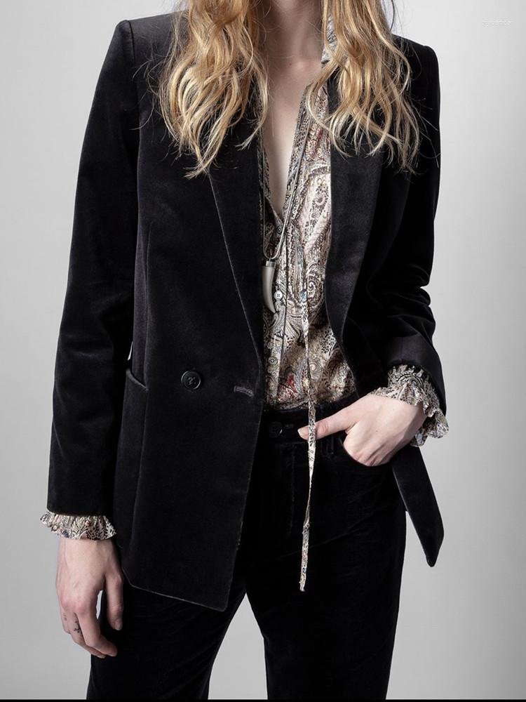 

Women's Jackets Women Long Sleeve Notched Velvet Casual Blazer Autumn Winter Double Breasted Suit Coat
