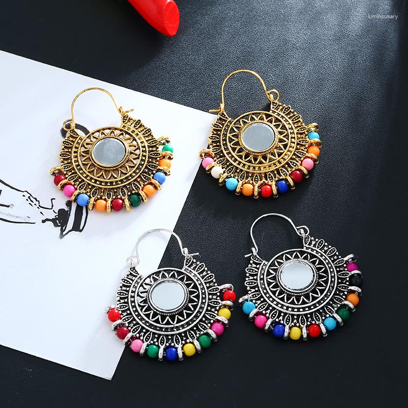 

Dangle Earrings Bohemian Retro Round India Female Egypt Ethnic Antique Jhumka Rice Beads Mirror For Women Nepal Jewelry