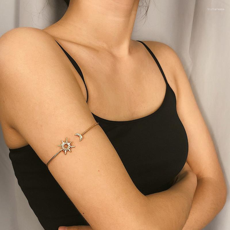 

Bangle AE-CANFLY Fashion Simple Micro-set Shiny Rhinestone Sun Moon Original Arm Bracelet Women Adjustable Jewelry Raym22