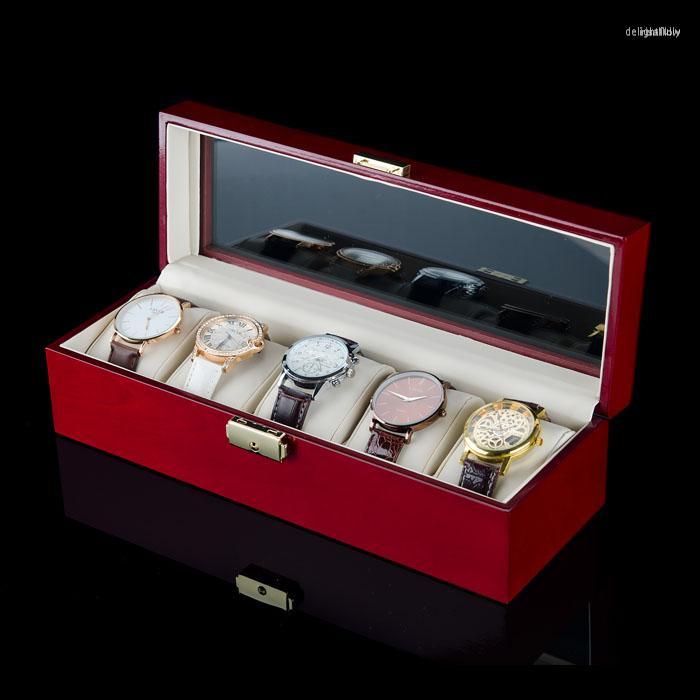 

Watch Boxes Wine Red Paint Baking Solid Wood Mechanical Storage Box