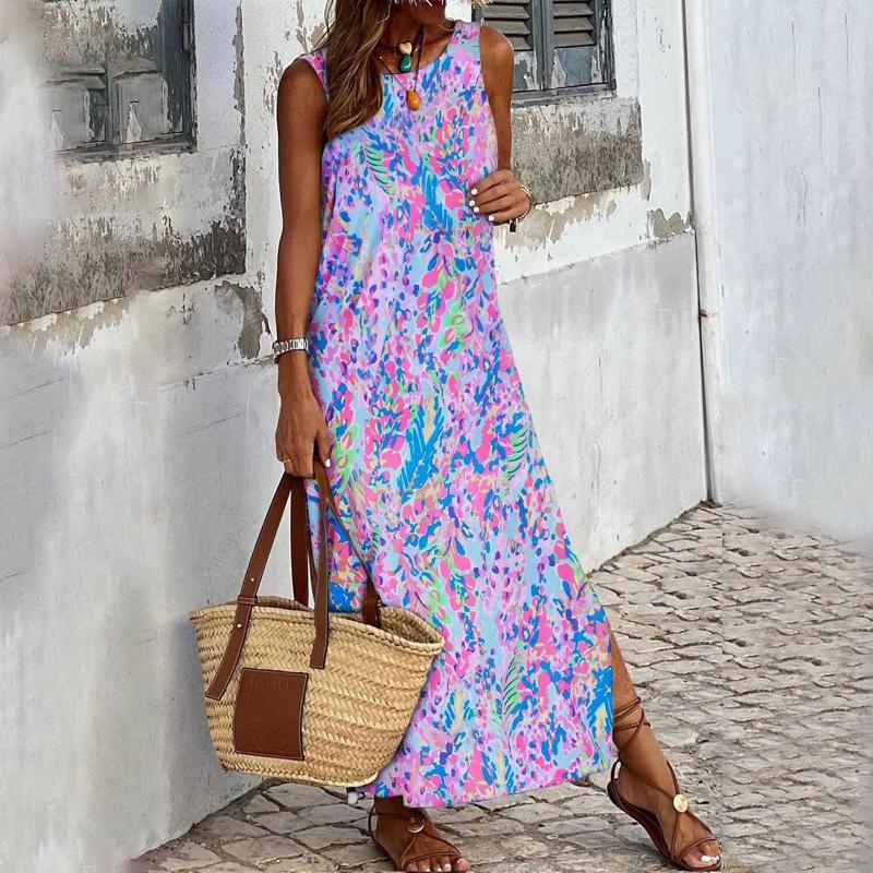 

Casual Dresses Women's Printed Sleeveless Pocket Dress Round Neck Pullover Maxi Ankle Skirt Womens Plain Simple T Shirt Loose, Pink