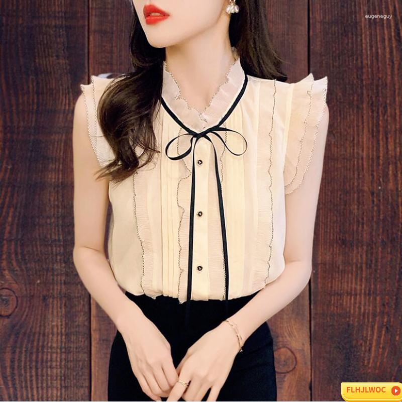 

Women' Blouses Girls Cute Tops Preppy Style Vintage Japan Korea Button Elegant Office Lady Formal Work White Lace Ruffles Shirts, Apricot