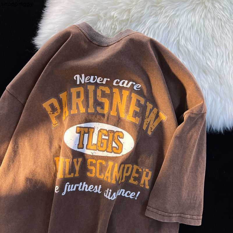 

T-shirts Tshirts American Retro Letter Printing Sleeved t Shirt Summer Loose All Match Half Ins Tshirt Y2k Top Clothing230331, Brown