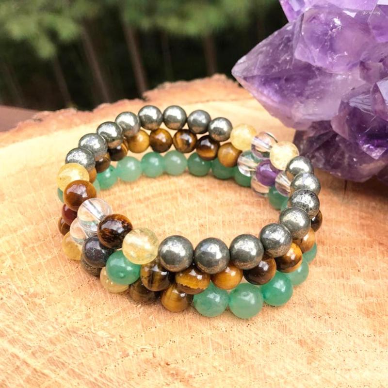 

Link Bracelets Wholesale Chakra Healing Crystals Bracelet Set Natural Pyrte Tiger Eye 8 Mm Green Aventurine Energy