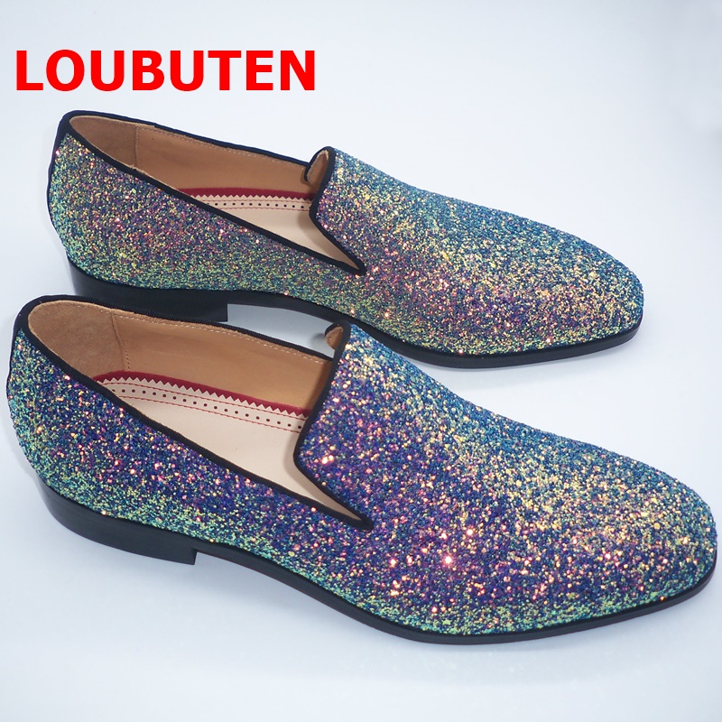 

Luxury Shining Sequin Men Shoes Fashion Glitter Loafers Slip On Dress Shoes Casual Flats Party And Wedding Shoes For Mens, As picture