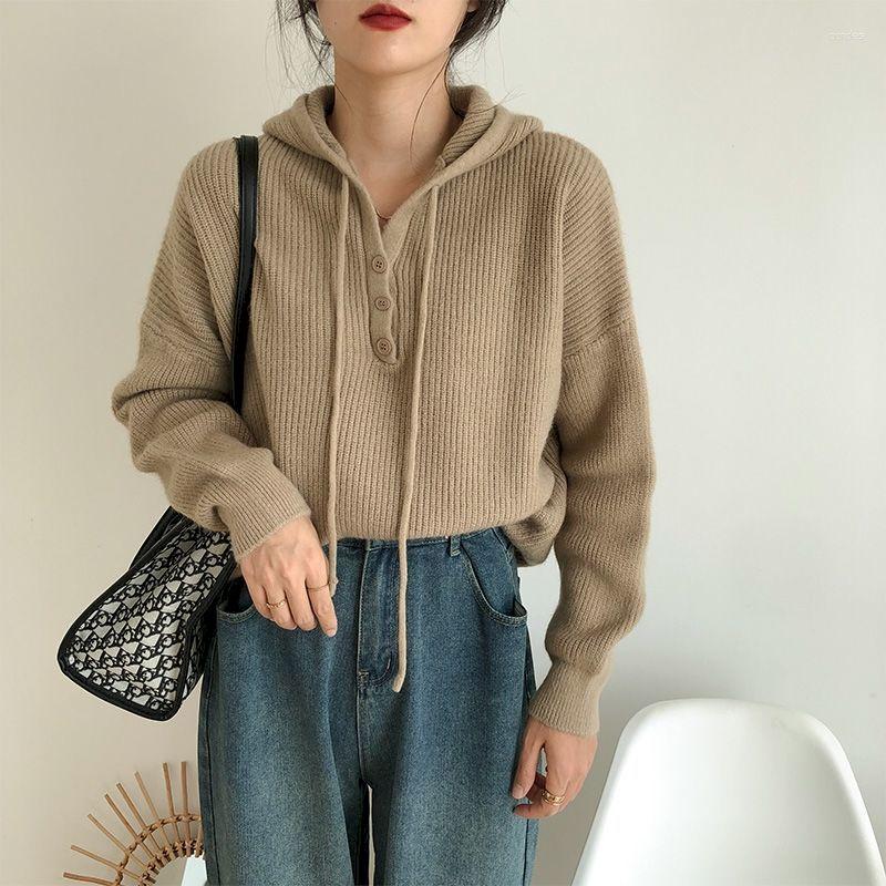 

Women' Sweaters Fashion Casual Womens Knitted Hooded Pullover Loose Vintage Top Autumn Winter Trendy Japanese Style Sweater Y2k Clothes, Black