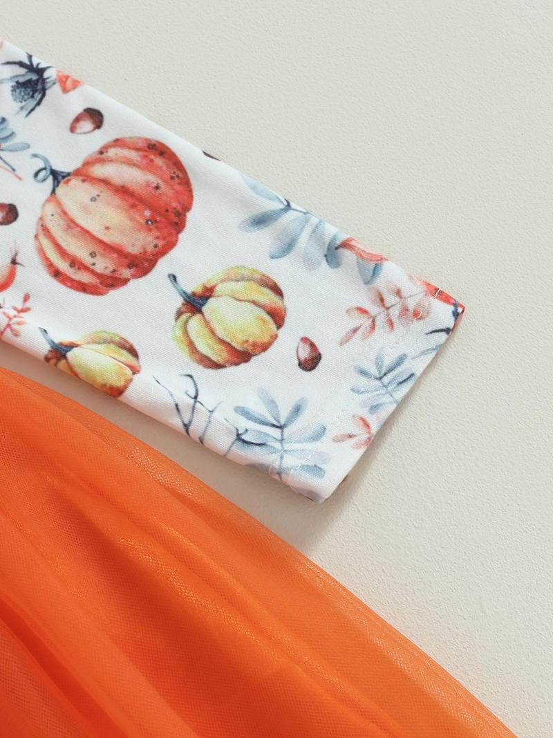 

Girl Dresses Adorable Pumpkin Print Tulle Dress For Baby Girls - Long Sleeve Tutu Sundress Perfect Fall And Winter Cute Princess, A-orange