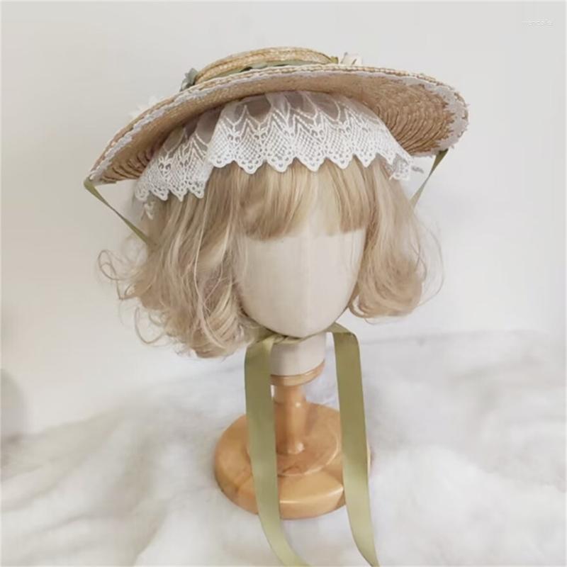 

Berets Tea Party Hat Wide Brim Straw Boater Women Ribbon Summer Beach Bows, Green