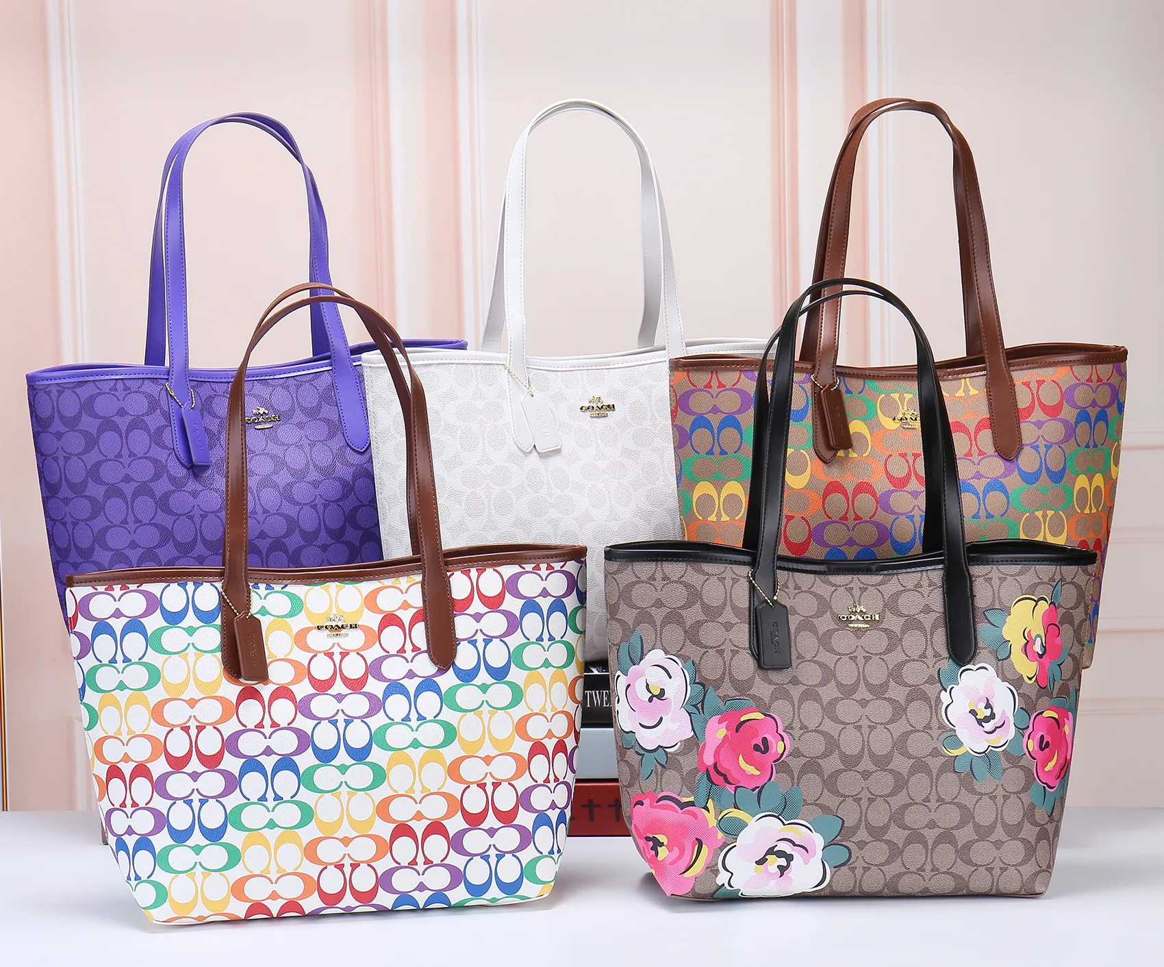

Designer handbag for woman Large capacity Rainbow pink Shopping purse waterproof Leather Crossbody bag Women Luxury shoulder handbags 2pcs Tote bags with wallet, 30
