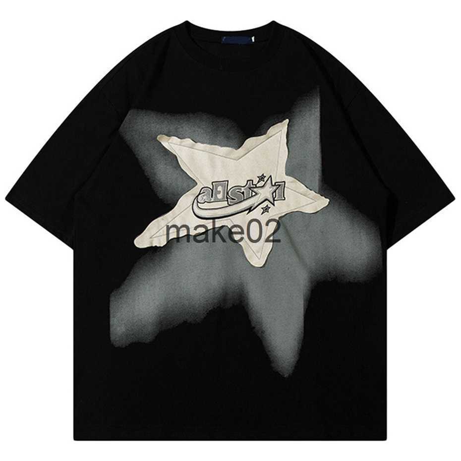 

Men's Plus Tees Polos Men Oversized T Shirt Star Splicing Harajuku Streetwear Tshirts Man 2023 Fashion Casual Loose Cotton Hip Hop Y2K Tshirt Tops x0621, White