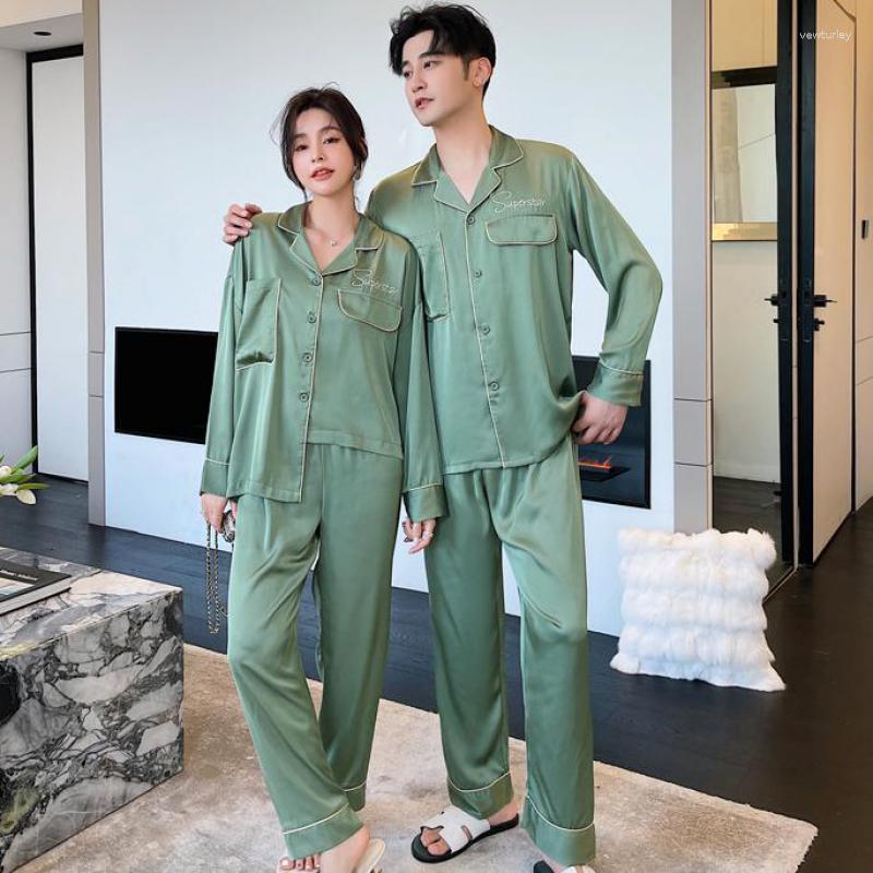 

Women's Sleepwear Green Lovers 2023 2PCS Pajamas Suit Home Clothing Spring Sleep Set Casual Satin Nightwear Pyjamas Long Sleeve Homewear, White men