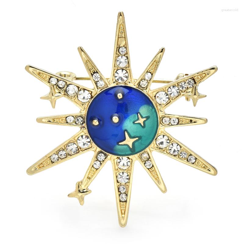 

Brooches Wuli&baby Sun Pins For Women Unisex 2-color Quality Rhinestone Blue Enamel Shining Party Office Brooch Gifts
