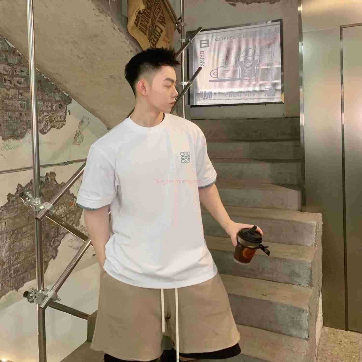 

Designer Fashion Clothing Tees Tshirts Loewe Summer Preference Loe Contrast Embroidery Skincare Soft Short Sleeve Tshirt High Street Couple Style Luxury Casual St, White certified higher version