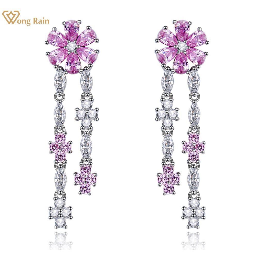 

Knot Wong Rain 100% 925 Sterling Silver Flower Created Moissanite Gemstone Women Dangle Earrings Studs Fine Jewelry Gift Wholesale