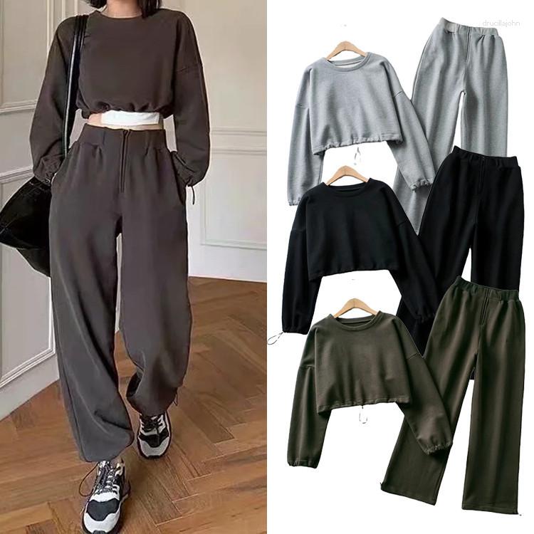 

Women' Two Piece Pants Casual Tracksuit Women Set Solid Pullover Sweatshirt Crop Tops Sweatpant Suit Outfits Matching 2, Army green