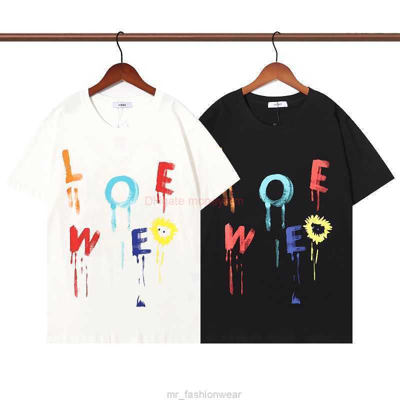 

Designer Fashion Clothing Tees Tshirts 2023 New Loewe Tshirt Short Sleeve Unisex Pure Cotton Colorful Handpainted Graffiti Ns Loose Top Luxury Casual Streetwear To, White
