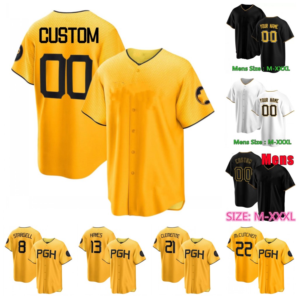 

21 Roberto Clemente Custom Baseball Jersey Barry Bonds Oneil Cruz Ke'Bryan Hayes McCutchen Bryan Reynolds David Bednar 2023 City Connect Austin Hedges Ji-hwan Bae, Men