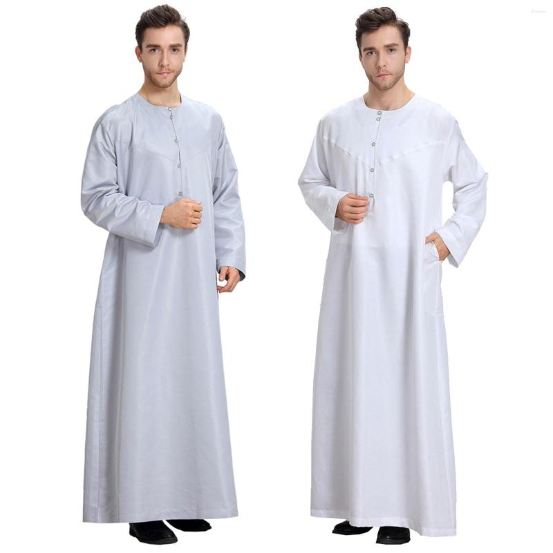

Ethnic Clothing Men Muslim Islamic Kaftan Saudi Arabia Solid Color O Neck Long Sleeve Fashion Jubba Thobe Dubai Middle East Robes 2023