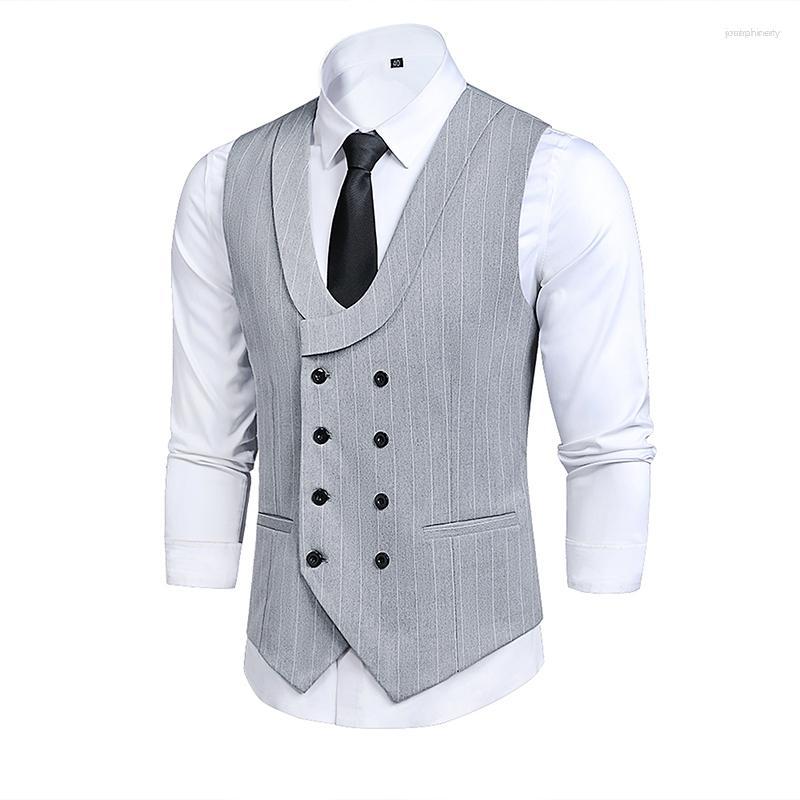 

Men's Vests Men's Striped Double-breasted Suit Vest Men's Sleeveless Formal Wedding, Gray