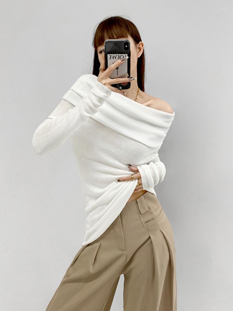 

Women' Sweaters TVVOVVIN Pleated Lapel One-shoulder Gentle Pure Sweater Female Thin Sexy Slim Knitted Long-sleeved Top Sweet Tops 0ZJK, Black