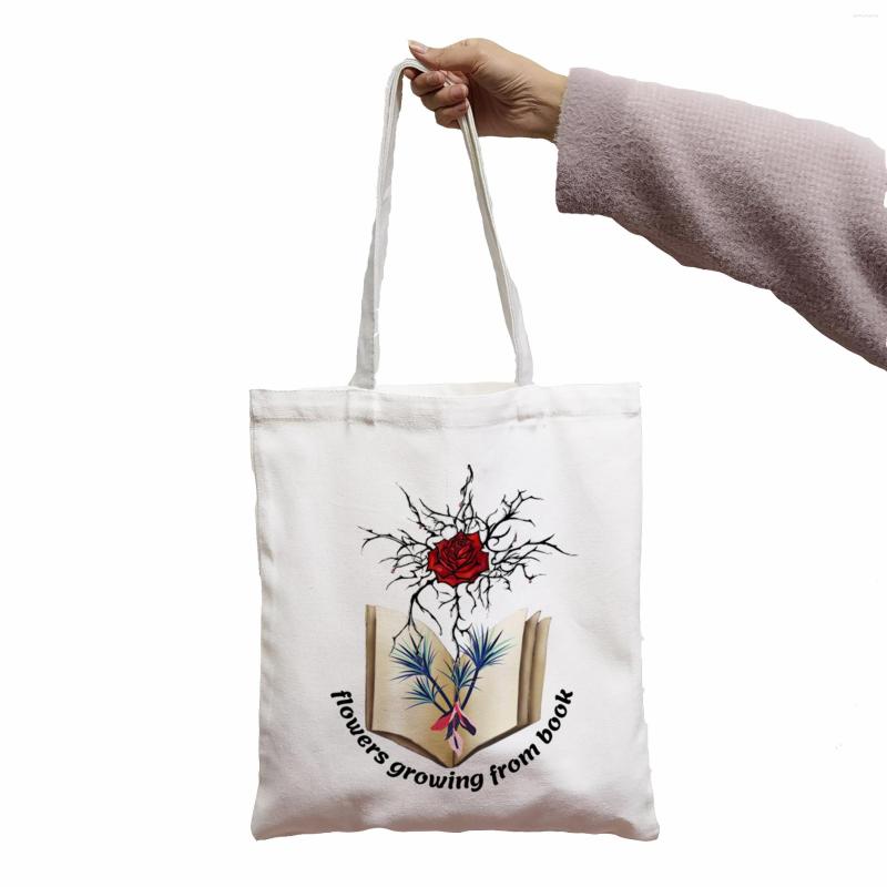 

Shopping Bags Flowers Growing From Book Bag Shoulder Canvas Large Capacity Messenger Women Cool Wallet Tote Shopper, 18