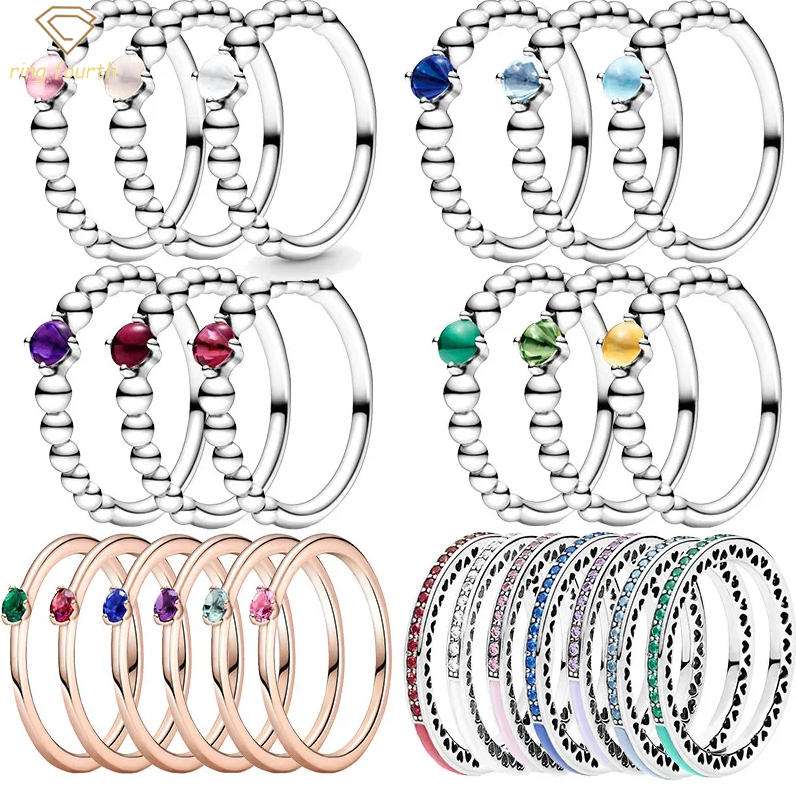 

925 Silver Women Fit Pandora Rings Original Heart Crown Fashion Ring Rose Gold Heart Twelve Moonstones Clear Zircon Sparkling CZ