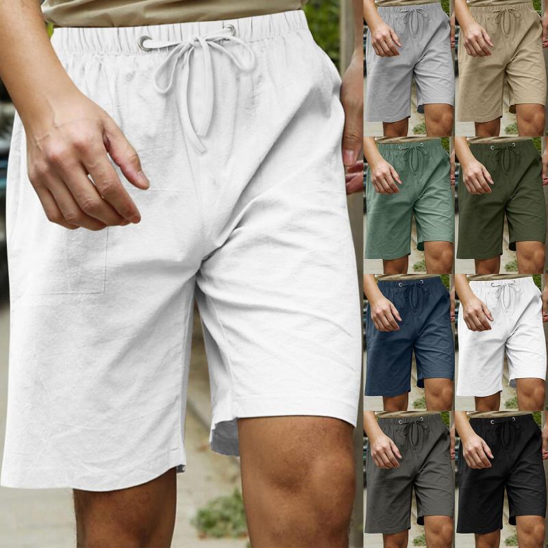 

Men's Shorts Summer Running Mens Solid Breathable Drawstring Elastic Waist Trousers Leisure Loose Beach Joggers, White