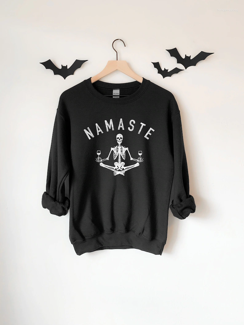 

Women's Hoodies Namaste Sweatshirt Halloween Skeleton Drinking Funny Korean Style Lletter Long-sleeved Cotton Shirt, Gray