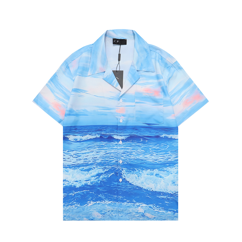 

Luxury Designer Shirts Mens Fashion Mens Button Up Shirts Ocean Print Bowling Shirt Hawaii Casual Shirt Men Slim Fit Short Sleeve CJD2306256, Blue