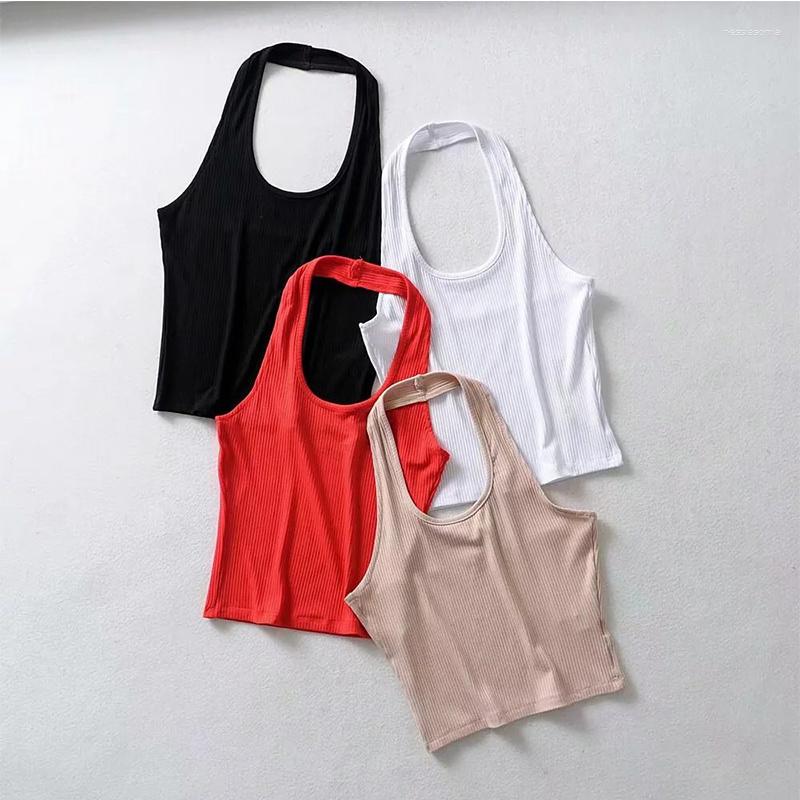 

Women' Tanks Women Ribbed Crop Top With Halter Tank Summer Vintage Sleeveless Camis 90s Streetwear Green Soft Tees, Beige