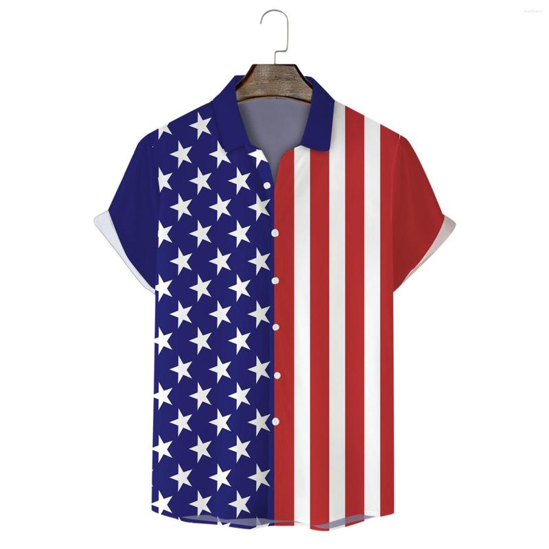 

Men's Casual Shirts Pattern Stitching Mens Independence Day Flag Shirt Lapel Button T Short Sleeve Stripe Print Breathable 2023, Black