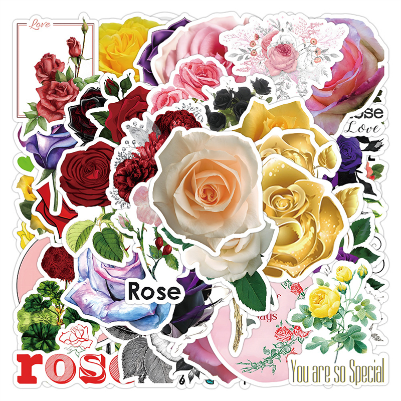 

50Pcs Colorful Rose Stickers Beautiful Flower Graffiti Kids Toy Skateboard Car Motorcycle Bicycle Sticker Decals, Multi colors