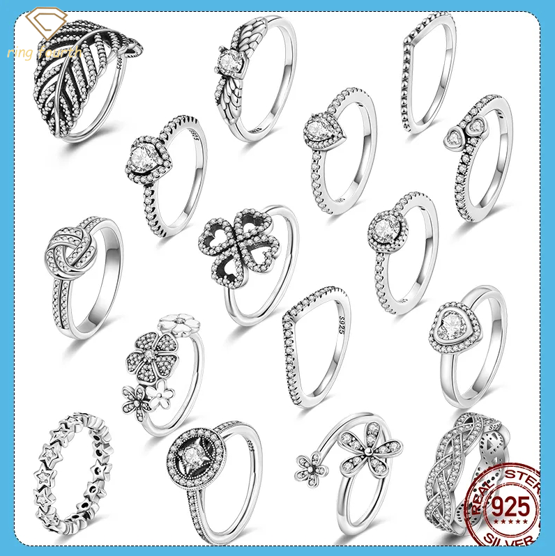 

925 Silver Women Fit Pandora Rings Original Heart Crown Fashion Ring Sparking Popular Zircon Princess