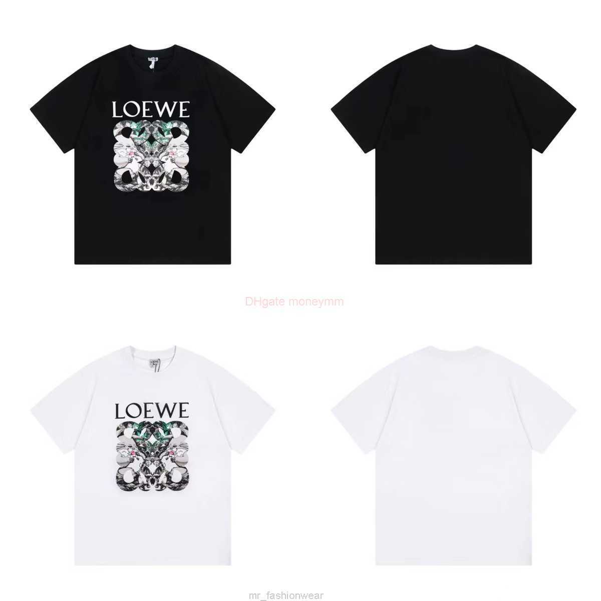 

Designer Fashion Clothing Tees Tshirts Loewe Fashion Brand Short Sleeve Tshirt Mens and Womens Loe We Pure Cotton Qianyuqianfeng Dragon Cat Tshirt Couple Student We, Black monday