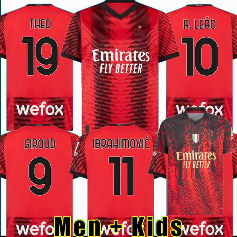 

Player Fans 2023 2024 AC MILANS Soccer Jerseys IBRAHIMOVIC MAIGNAN MESSIAS SAELMAEKERS R.LEAO ORIGI TOMORI GIROUD THEO DE KETELAERE 23 24 football men kids shirt 4XL, 3rd