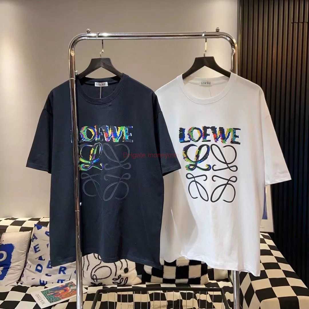 

Designer Fashion Clothing Tees Tshirts Loewe 23ss Luo Jia New Classic Illusion Printing Short Sleeve Tshirt for Men and Women Luxury Casual Streetwear Tops Rock Hip h, Black