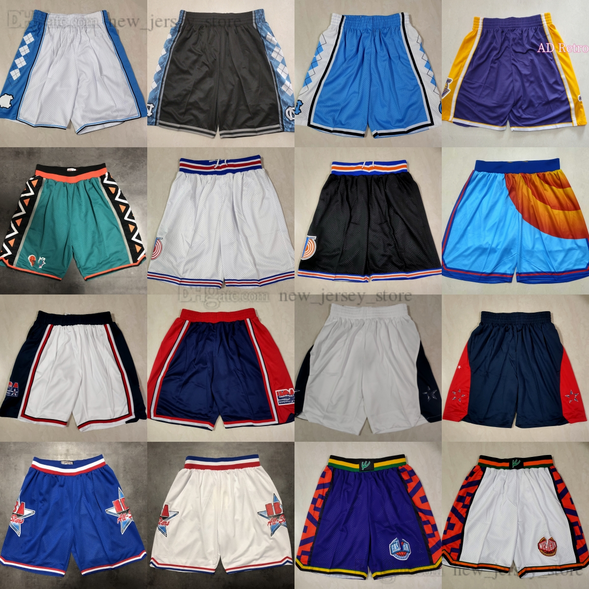

Classic Retro Mesh Basketball Shorts Movie Breathable Gym Training Beach Pants 1992 1995 1996 All-Star Sweatpants Pant Sport Short North Carolina College Blue White, 1995 all-star