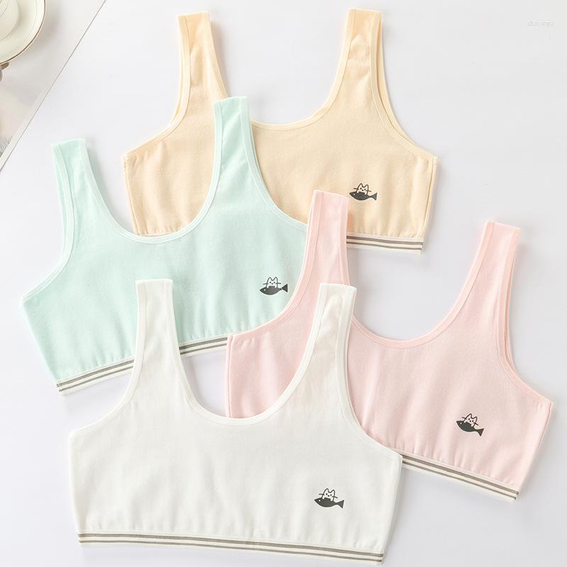 

Camisoles & Tanks Lingerie Girls' Double Layer Anti Protrusion Puberty Cartoon Print Small Tank Top Without Steel Ring Breathable, Green