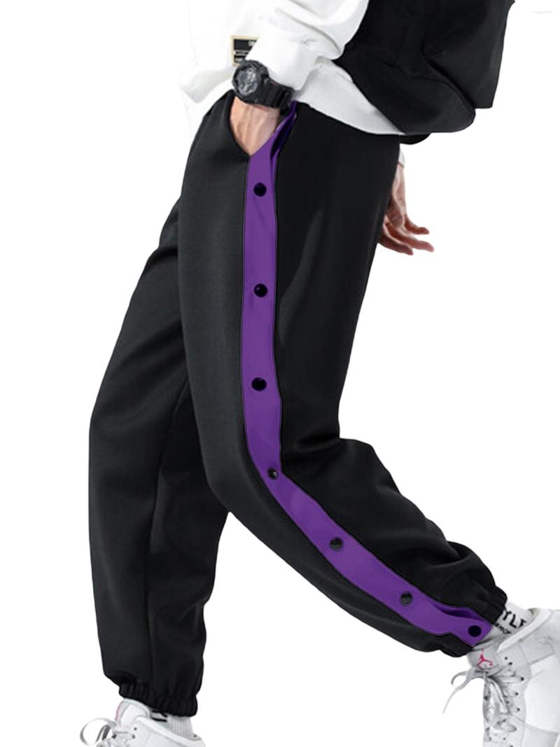 

Men' Pants Alaurbeauty Men Button Up Ripped Loose Fit Basketball High Slit Snap Casual Sports Tear Away, Black