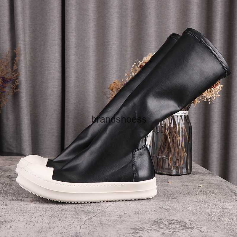 

Rick Women's Boots Elasticity Male Sneakers High Street Luxury Slip-on High-top Boot Owens Mid-Calf Women's Sports Shoes, Black
