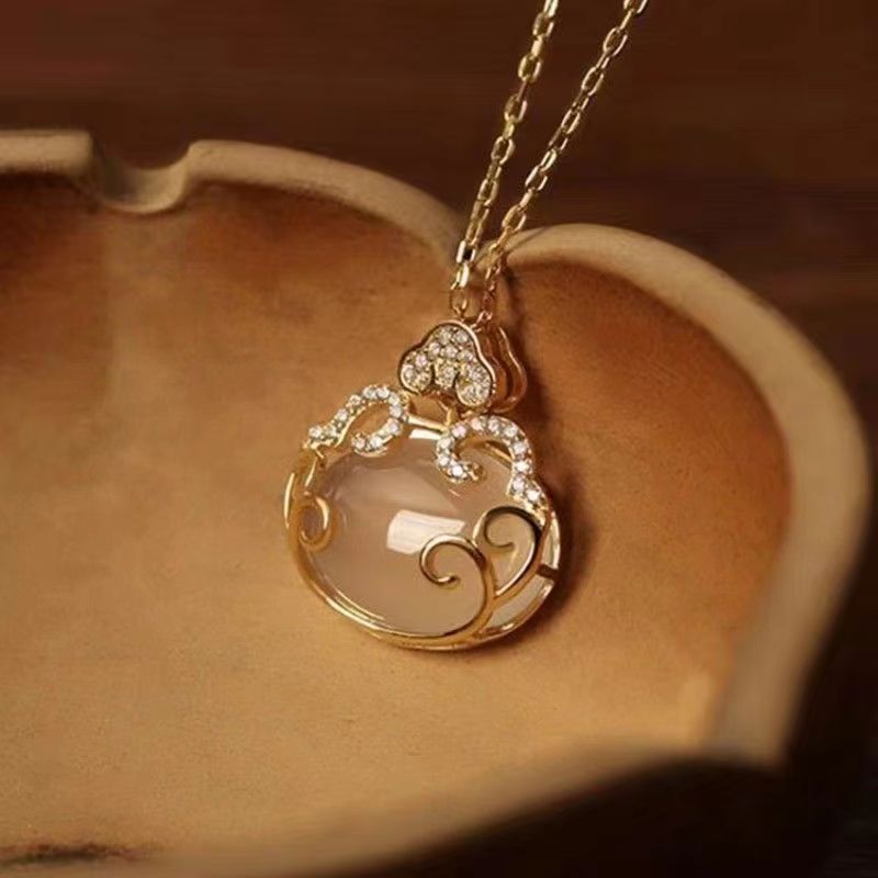 

Safety Lock Jade Lucky Necklace Female Small Design Chinoiserie Style White Jade Marrow Longevity Lock Pendant Gift for Girlfriend