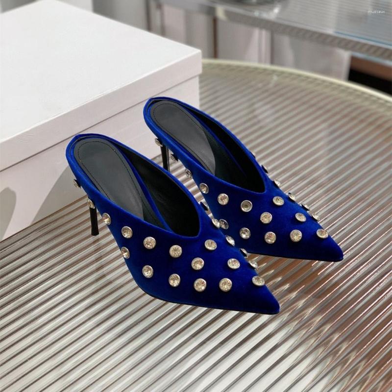 

Slippers Size 35-42 Summer Shoes Women Natural Kid Suede High Heels Mules Crystal Slides Shallow Designer Zapatillas, Picture shown