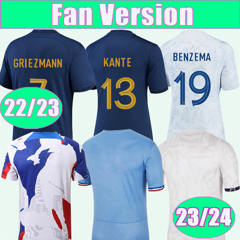 

22 23 MBAPPE GIROUD KANTE Mens Soccer Jerseys frENcH GRIEZMANN BENZEMA DEMBELE 23 24 Womens Football Home Away Pre Match Training Football Shirts, Qm17023 23 24 away no patch