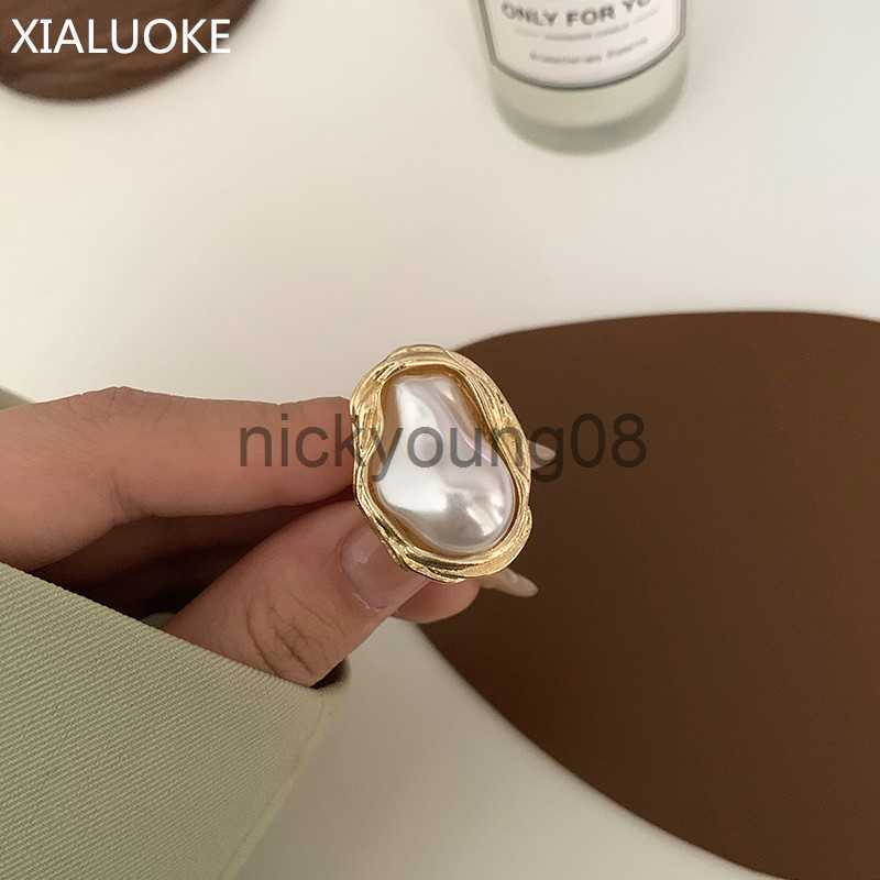 Band Rings XIALUOKE New Fashion Geometrical Irregular Baroque Pearl Ring For Women Retro Open Resizable Index Finger Rings Party Jewelry x0625-image-882665326