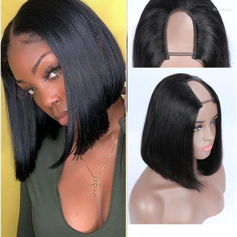 

Lace Wigs Blazingfire 9A Human Hair U Part Wig Short Brazilian Bob Silky Straight Blond, #1