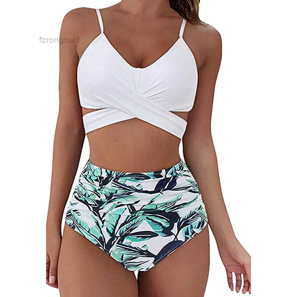 

designer bathing suit Leopard Cross High Waist Split Two Piece Set Sexy Bikini Swimsuit Women' Straight 5 NNKG