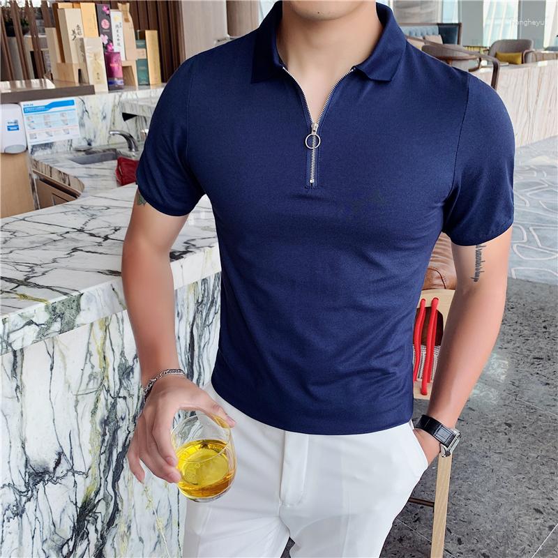 

Men's Polos Men's Polo Shirt Solid Color Zipper Decoration Lapel Short Sleeve Business High Quality Casual Wear, White