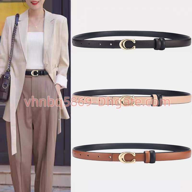

Women's Coach belt fashion versatile jeans decorative belt women's style leather black belt simple Korean style, Apricot